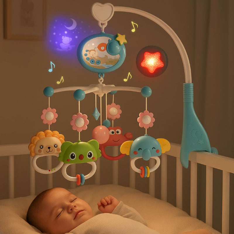 Mobile rayonnant projetant au-dessus de bébé