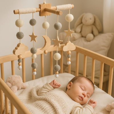 bébé illuminé puis endormi sous une douce berceuse