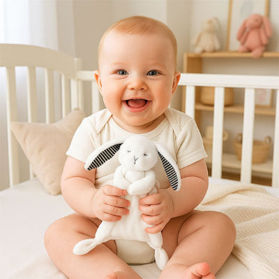 Doudou lapin blanc procurant un sentiment de sécurité.