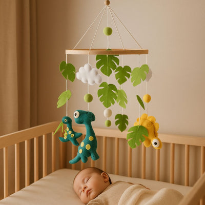 Bébé endormi en regardant les motifs naturels de son mobile suspendu