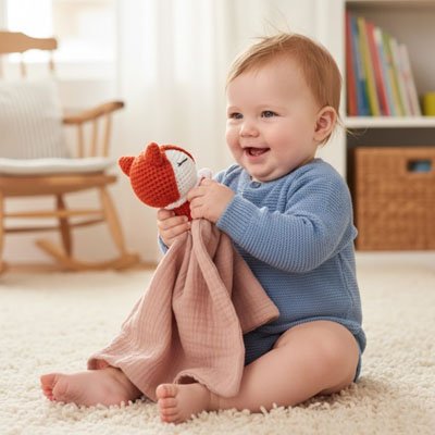 Doudou bebe renard rose à la douceur naturelle